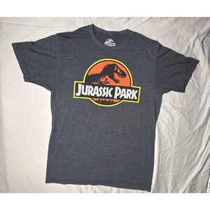 Jurassic Park T-Shirt Medium Gray Heather Classic Logo Movie Merch Universal